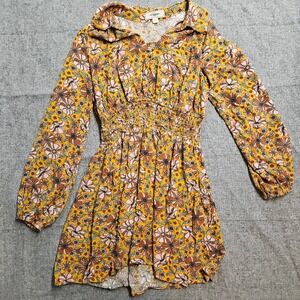 Yellow Floral Smocked Waist Cottagecore Mini Dress Women's‎ Large
